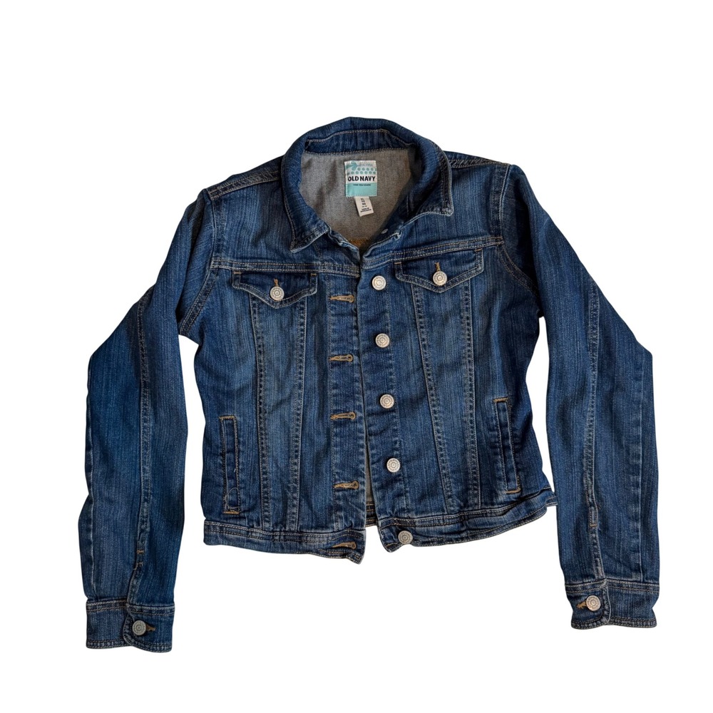 Old Navy Girls XL 14-16 Blue Denim Jacket Medium Wash Button Front Trucker Coat